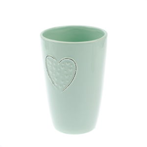 Světle zelená keramická váza Dakls Hearts Dots, výška 18,3 cm