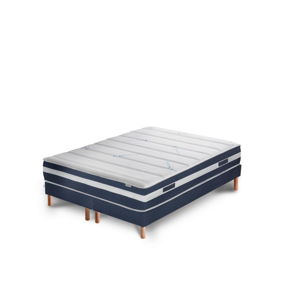 Tmavě modrá postel s matrací a dvojitým boxspringemStella Cadente Maison Venus Europe, 140 x 200 cm