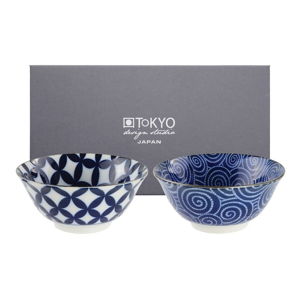 Sada 2 modrých porcelánových misek v dárkovém boxu Tokyo Design Studio Kotobuki Maile