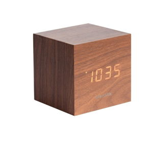 Budík v dřevěném dekoru Karlsson Mini Cube, 8 x 8 cm