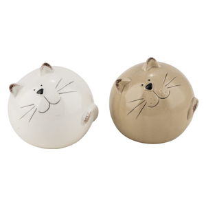 Sada dvou keramických dekorací ve tvaru kočky v bílé a béžové barvě Ego Dekor, ⌀ 8 cm