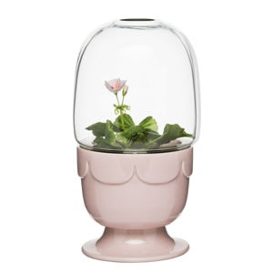 Světle růžový porcelánový květináč s poklopem Sagaform Greenhouse