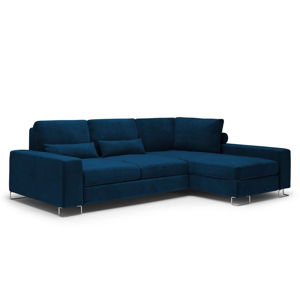 Královsky modrá rozkládací rohová pohovka se sametovým potahem Windsor & Co Sofas Diane, pravý roh