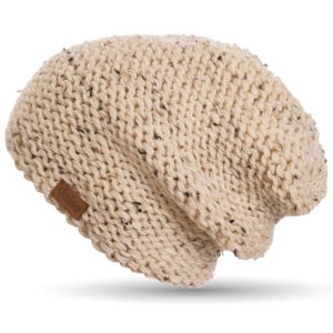 Béžová ručně pletená čepice DOKE Tweed