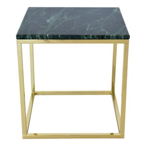 Odkládací stolek s podnožím ve zlaté barvě a zelenou mramorovou deskou RGE Accent