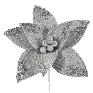 Vánoční plastová dekorace ve tvaru květu ve stříbrné barvě DecoKing Rea