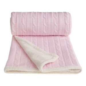 Růžová pletená dětská deka s podílem bavlny T-TOMI Winter, 80 x 100 cm