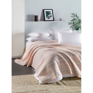 Růžový lehký prošívaný bavlněný přehoz přes postel Runino Mento, 160 x 220 cm