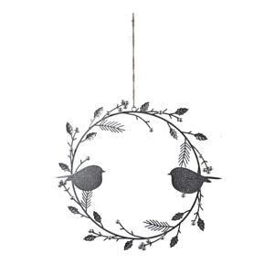 Vánoční závěsný věnec s ptáky ve stříbrno-šedé barvě Ego Dekor