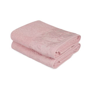 Sada 2 růžových ručníků z čisté bavlny, 50 x 90 cm