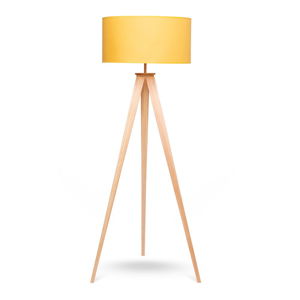 Stojací lampa s dřevěnými nohami a žlutým stínidlem loomi.design Karol