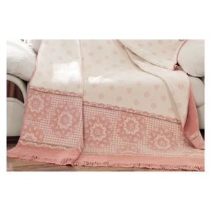 Bílo-růžová deka s příměsí bavlny Aksu Sweety, 200 x 150 cm