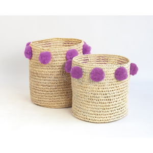 Sada 2 úložných košíků z palmových vláken s fialovými dekoracemi Madre Selva Milo Basket
