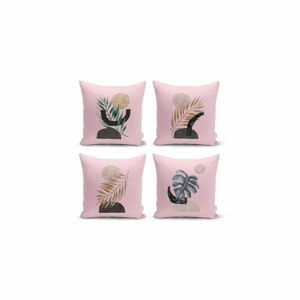Sada 4 dekorativních povlaků na polštáře Minimalist Cushion Covers Geometric Leaf Pink, 45 x 45 cm
