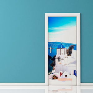 Adhezivní samolepka na dveře Ambiance Santorini, 83 x 204 cm