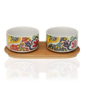 Sada 2 porcelánových mističek a bambusového podtácku Versa Giardino