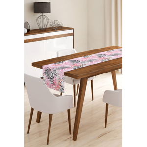 Běhoun na stůl z mikrovlákna Minimalist Cushion Covers Black and Pink Leaves, 45 x 145 cm