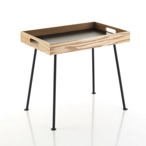 Černý odkládací stolek s dřevěným podnosem Tomasucci Amgrogio