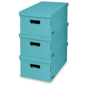 Sada 3 úložných krabic modré barvy Domopak