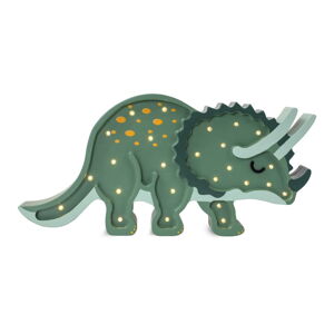 Zelená stolní lampa z borovicového dřeva Little Lights Triceratops, délka 49 cm