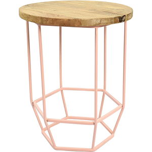 Růžový stolek se snímatelnou deskou z mangového dřeva HF Living Hexa Blush mini, ø 45 cm