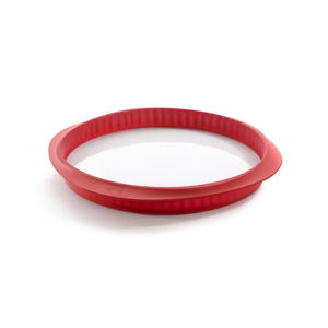 Červená silikonová forma s keramickým talířem na quiche Lékué Quiche, ⌀ 28 cm