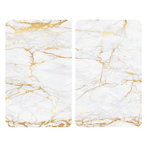 Sada 2 skleněných krytů na sporák v bílo-zlaté barvě Wenko Marble, 52 x 30 cm