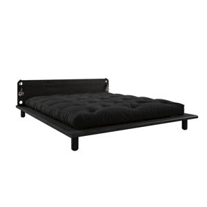 Černá dvoulůžková postel z masivního dřeva s čelem, lampičkami a černou matrací Comfort Karup Design Peek, 180 x 200 cm