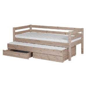 Hnědá dětská postel z borovicového dřeva s výsuvným lůžkem a 2 zásuvkami Flexa Classic, 90 x 200 cm