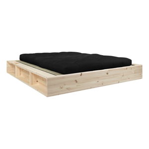 Dvoulůžková postel z masivního dřeva s černým futonem Comfort a tatami Karup Design, 140 x 200 cm