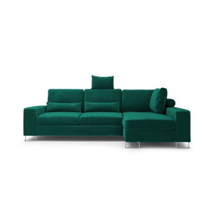 Lahvově zelená rozkládací rohová pohovka se sametovým potahem Windsor & Co Sofas Diane, pravý roh