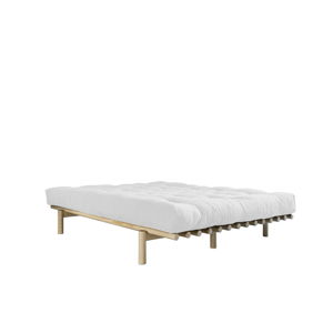 Dvoulůžková postel z borovicového dřeva s matrací Karup Design Pace Comfort Mat Natural Clear/Natural, 140 x 200 cm