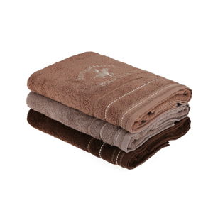 Sada 3 hnědých bavlněných ručníků, 140 x 70 cm