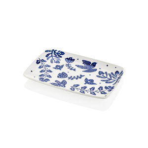 Bílo-modrý porcelánový servírovací talíř Mia Bloom, 34 x 25 cm