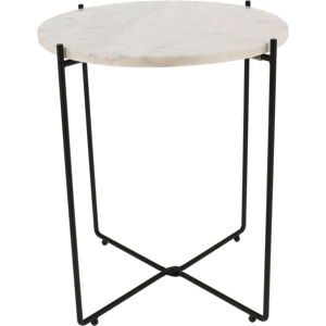 Bílý odkládací stolek s mramorovou deskou Compactor Agneta