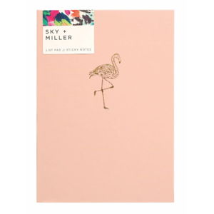 Světle růžový poznámkový blok se sadou lepících papírků Portico Designs Flamingo, 60 stránek