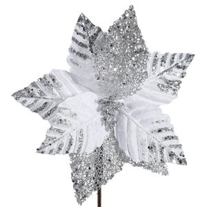 Vánoční plastová dekorace ve tvaru květu v bílé a stříbrné barvě DecoKing Astra