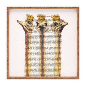 Dřevěný dekorativní servírovací tác Ostriches, 40 x 40 cm