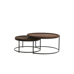 Hnědé kožené kulaté konferenční stolky v sadě 2 ks ø 79 cm Jairo – Light & Living