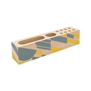 Žluté pouzdro z bukového dřeva na tužky Portico Designs Geometrico