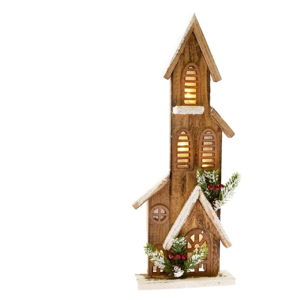 Dřevěná dekorace ve tvaru domečku se světlem Dakls, výška 40 cm