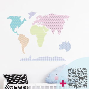 Set nástěnných samolepek Ambiance World Map Pastel with Animals