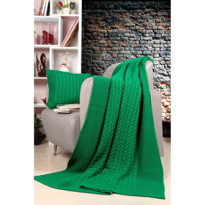 Set zeleného přehozu a polštáře Kate Louise Tricot Blanket Set Sultan