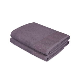 Sada 2 tmavě fialových ručníků z čisté bavlny, 90 x 150 cm
