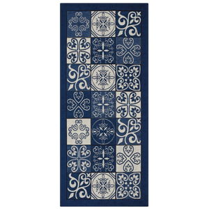 Modrý vysoce odolný kuchyňský koberec Floorita Maiolica Blu, 55 x 115 cm