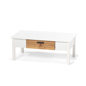Bílý konferenční stolek z borovicového dřeva se šuplíkem loomi.design Ibiza
