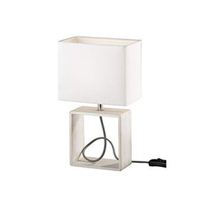 Bílá stolní lampa z přírodního dřeva a tkaniny Trio Tick, výška 34 cm