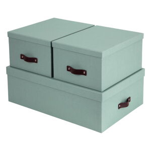 Kartonové úložné boxy s víkem v mentolové barvě v sadě 3 ks 31x47x15 cm Inge – Bigso Box of Sweden