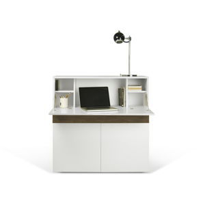 Bílo-hnědý pracovní stůl TemaHome Focus, 110 x 109 cm